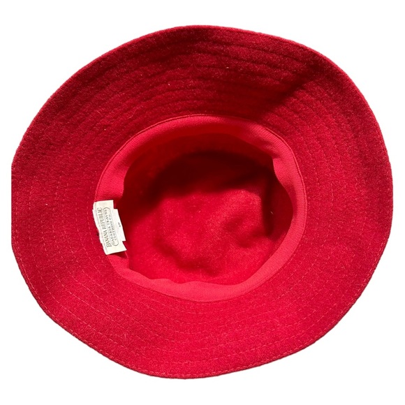 Vintage Banana Republic Red Wool Women's Hat Ribbon Trim Gold Pearl Embellished - Picture 2 of 8